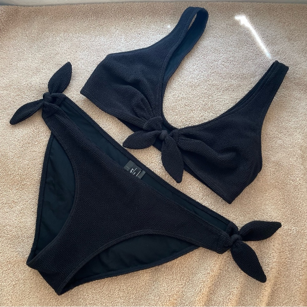& Other Stories- Black Crepe Tie Up Bikini Minimalist Swimwear- Top 6 / Bottom 8 - Picture 7 of 15